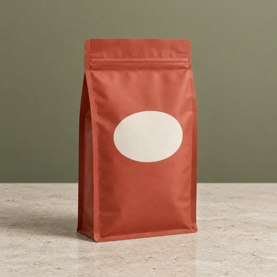 Food pouch photography on a market counter