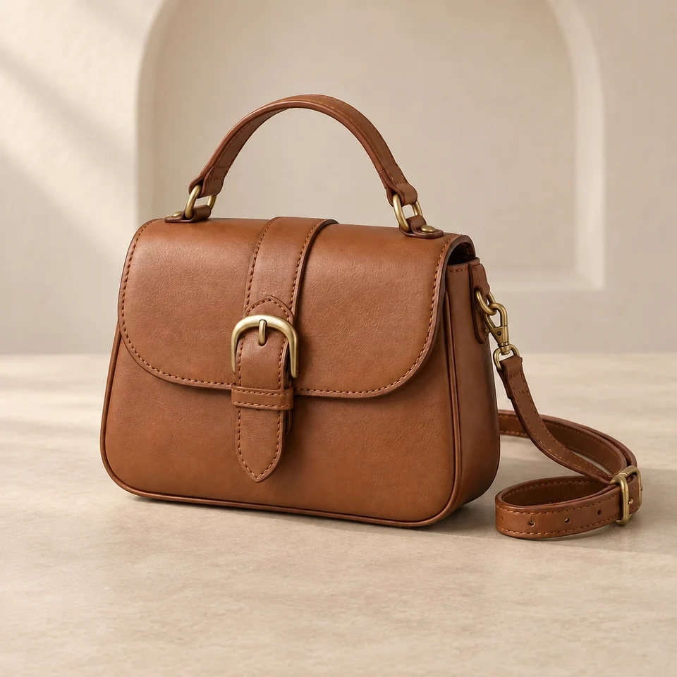Handbag photography in an ivory alcove